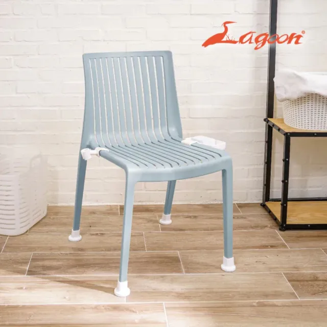 【Lagoon】洗澡椅無扶手款(附蓮蓬頭架/盥洗用品盒  安全靠背/防滑腳墊)