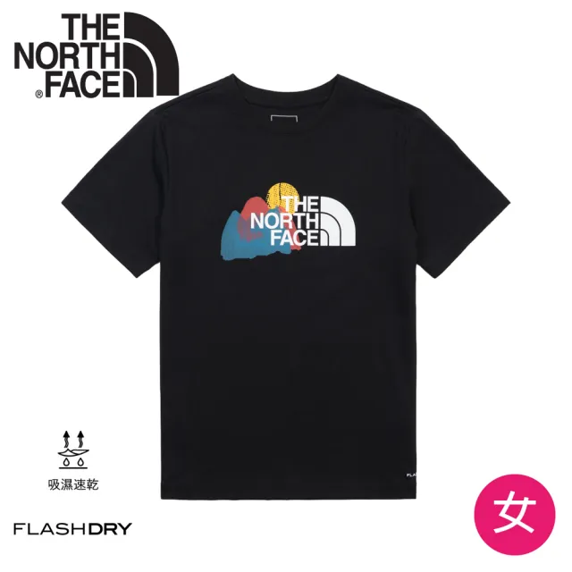 【The North Face】女 吸排快乾山岳圖短袖上衣 AP《黑》8GW4/短T/圖案T/速乾T/登山