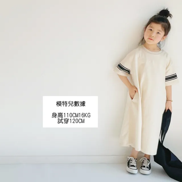 【橘魔法】車線背後數字短袖長洋裝 大人 女 大童 兒童 女童 童裝 連衣裙 連身裙 親子裝 母女裝