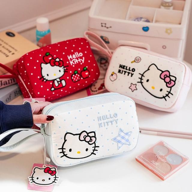 【SANRIO 三麗鷗】輕盈質感凱蒂貓大容量手提化妝包(Hello Kitty/盥洗包/旅行收納包)