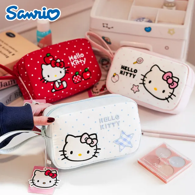 【SANRIO 三麗鷗】輕盈質感凱蒂貓大容量手提化妝包(Hello Kitty/盥洗包/旅行收納包)