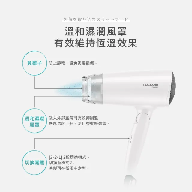 【TESCOM】官方直營 輕量型負離子吹風機 TD200TW