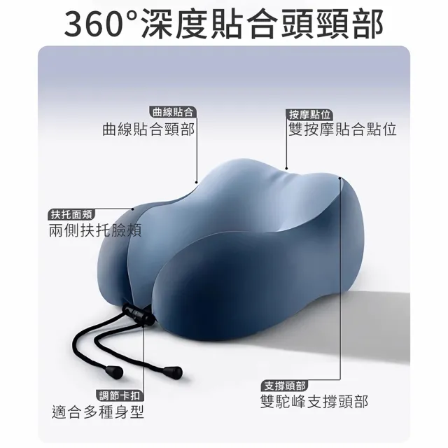 Tourix 2入 涼感冰絲雙駝峰護頸枕 質感便攜收納包 輕量舒適慢回彈記憶棉 出國旅遊旅行 U型枕飛機枕