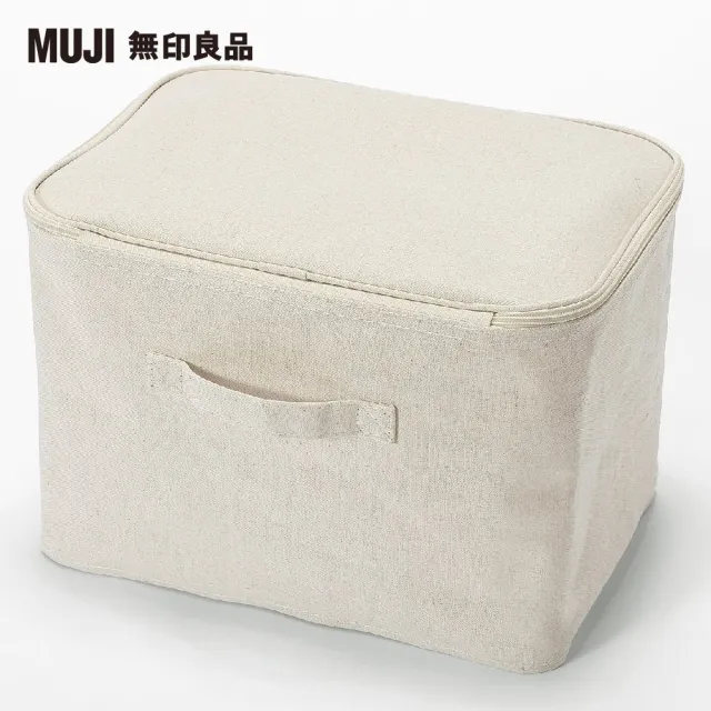 【MUJI 無印良品】聚酯纖維麻收納箱/長方形/中/附蓋(約寬37×深26×高26 cm)