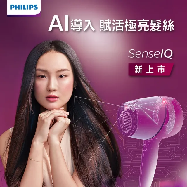 【Philips 飛利浦】BHD628 Adele AI頂級智能吹風機 (SenseIQ/豪華禮盒組/鎖水護髮/官方直營)