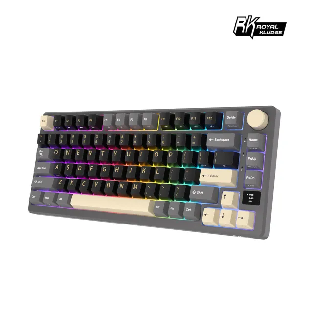 【RK ROYAL KLUDGE】M75 藍牙三模無線機械鍵盤 RGB魅影(PBT/K黃軸/中文注音/旋鈕調整/小螢幕/Gasket)