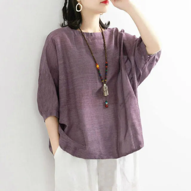 【巴黎精品】現貨+預購 女亞麻棉麻T恤新中式短袖上衣大尺碼寬鬆(夏季圓領日系復古休閒女裝4款b1a29 B)