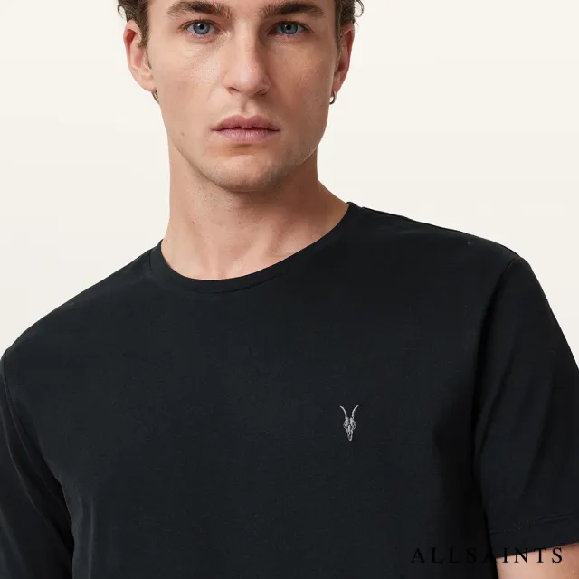 【ALLSAINTS】BRACE 公羊頭骨刺繡純棉修身短袖T恤素T MD131G(多色任選)