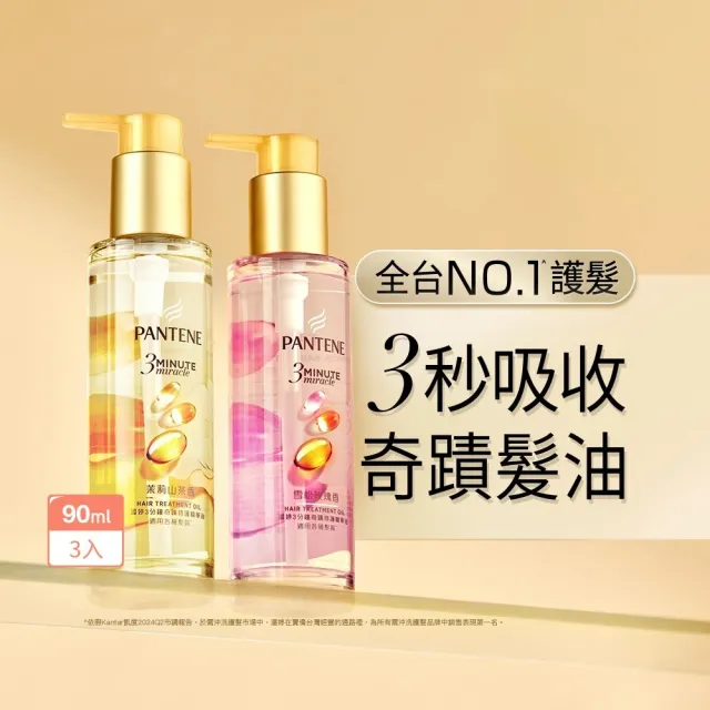 【PANTENE 潘婷】3分鐘奇蹟修護精華油/髮油90mlx3入(3秒奇蹟髮油 茉莉山茶/雪松玫瑰)
