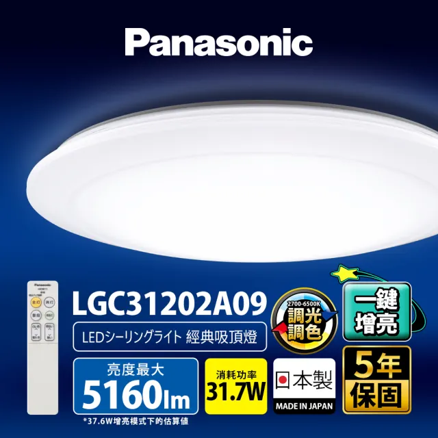 【Panasonic 國際牌】日本製3-5坪 LED吸頂燈31.7W / 4300LM(LGC31202A09)