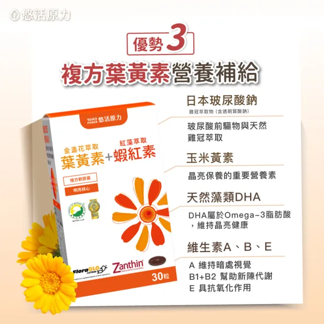 【悠活原力】全新升級 金盞花萃取葉黃素+紅藻萃取蝦紅素 複方軟膠囊(30mg/粒 30粒/瓶 升級版)