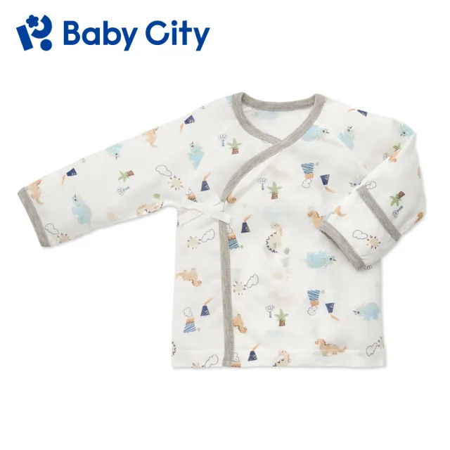 【Baby City 娃娃城】天絲長袖肚衣/恐龍大冒險|萊賽爾 新生兒 反手袖 包手 綁帶衣 薄款 寶寶衣 內著