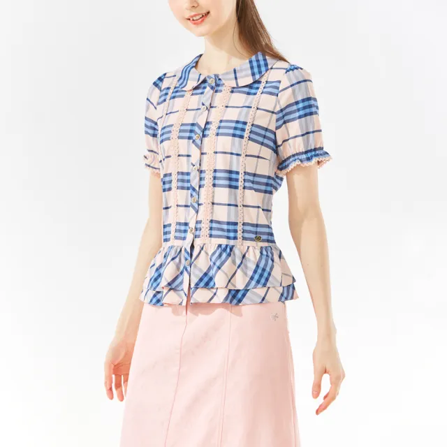 【SCOTTISH HOUSE】圓領荷葉蕾絲格紋襯衫 CHT11302