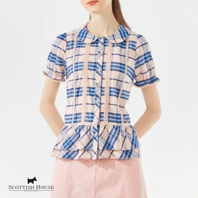 【SCOTTISH HOUSE】圓領荷葉蕾絲格紋襯衫 CHT11302
