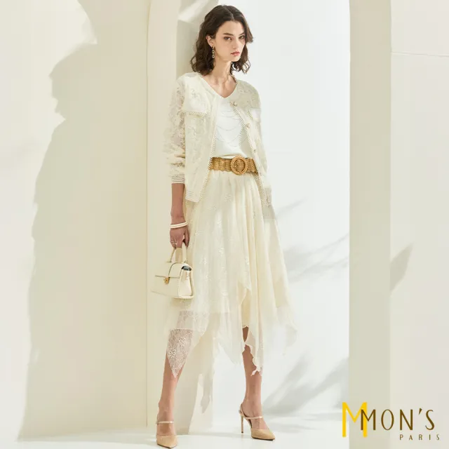 【MON’S】名品蕾絲圓領貼帶外套