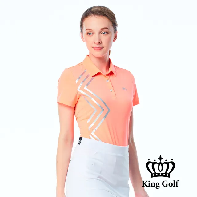 【KING GOLF】網路限定款-女款素色燙銀線條透氣POLO衫/高爾夫球衫-橘色