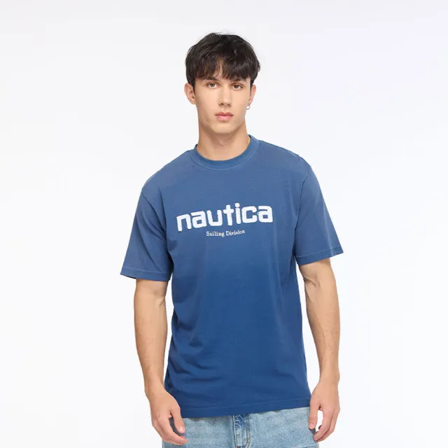 【NAUTICA】官方旗艦 男裝 經典刺繡漸層純棉短袖上衣-藍色