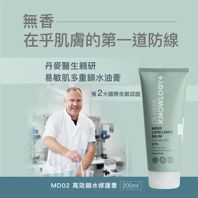 【Derma 丹麥德瑪】MD02 高效鎖水修護膏 200ml(修護嚴重乾癢脫屑)
