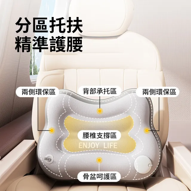 【KEYIE】旅行便攜按壓充氣靠腰枕 汽車腰靠 辦公室減壓腰靠墊 增高座椅墊 護腰靠枕 椅子靠背墊 美臀墊