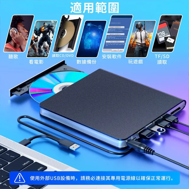 LINZHE 七合一多功能外置移動刻錄機 即插即用 讀取/刻錄DVD/CD/VCD全系列碟片 電腦外置光驅 燒錄機