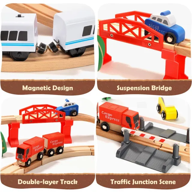 【CuteStone】兒童木製軌道火車玩具88件組(仿真電動火車/立體雙層軌道/磁吸列車/益智拼裝/兒童節/生日禮物)