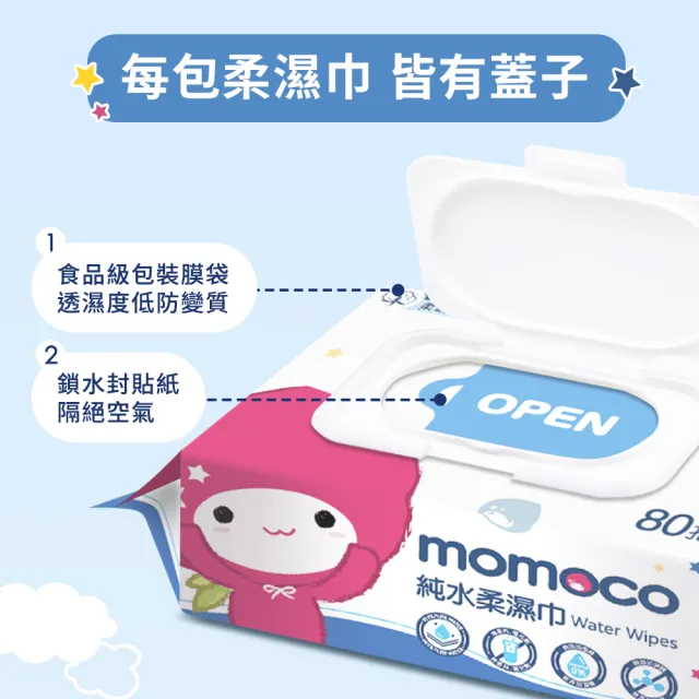 【朵舒】momoco加蓋純水柔濕巾80抽24包/箱*2(共48包)/mo選