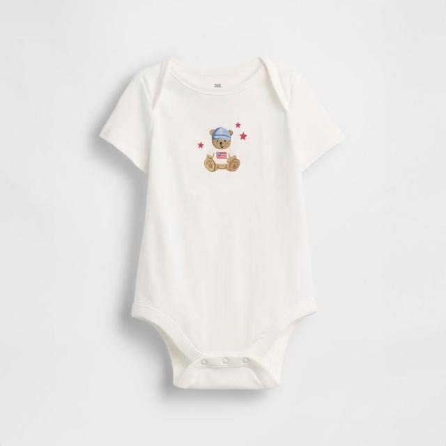 【GAP】嬰兒First Favorites有機棉圖案包屁衣-美式刺繡(898585)