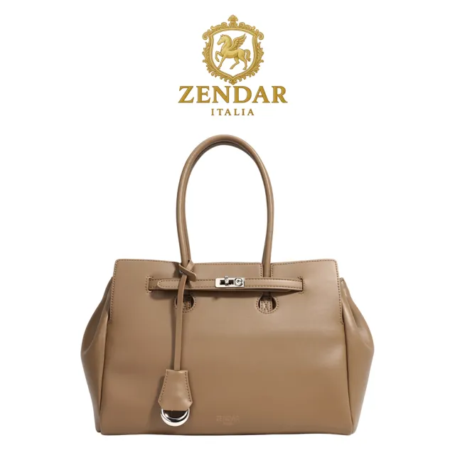 【ZENDAR】台灣總代理 頂級小牛皮手提包肩背包 葛蕾絲系列(杏仁棕)