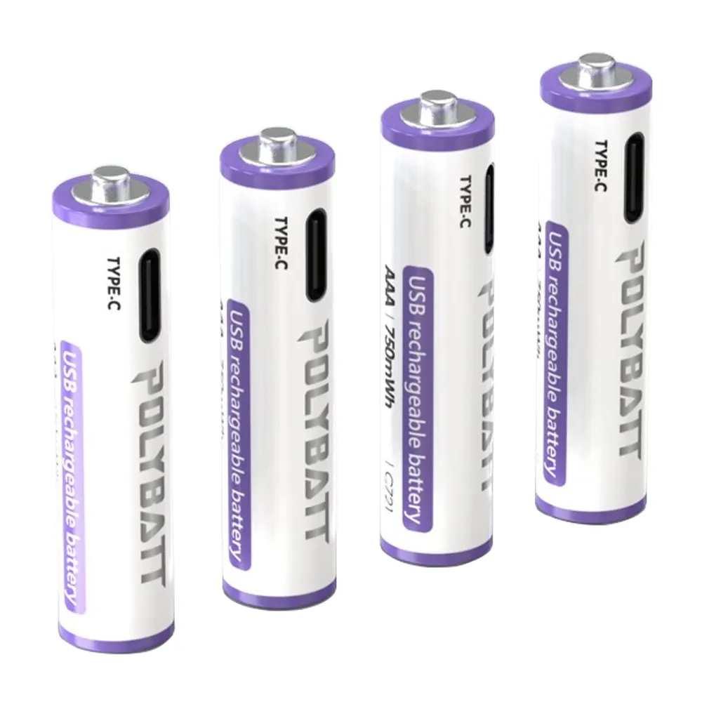 【POLYBATT】4號AAA USB充電式電池 750mWh 充電鋰電池(附一對四充電線)