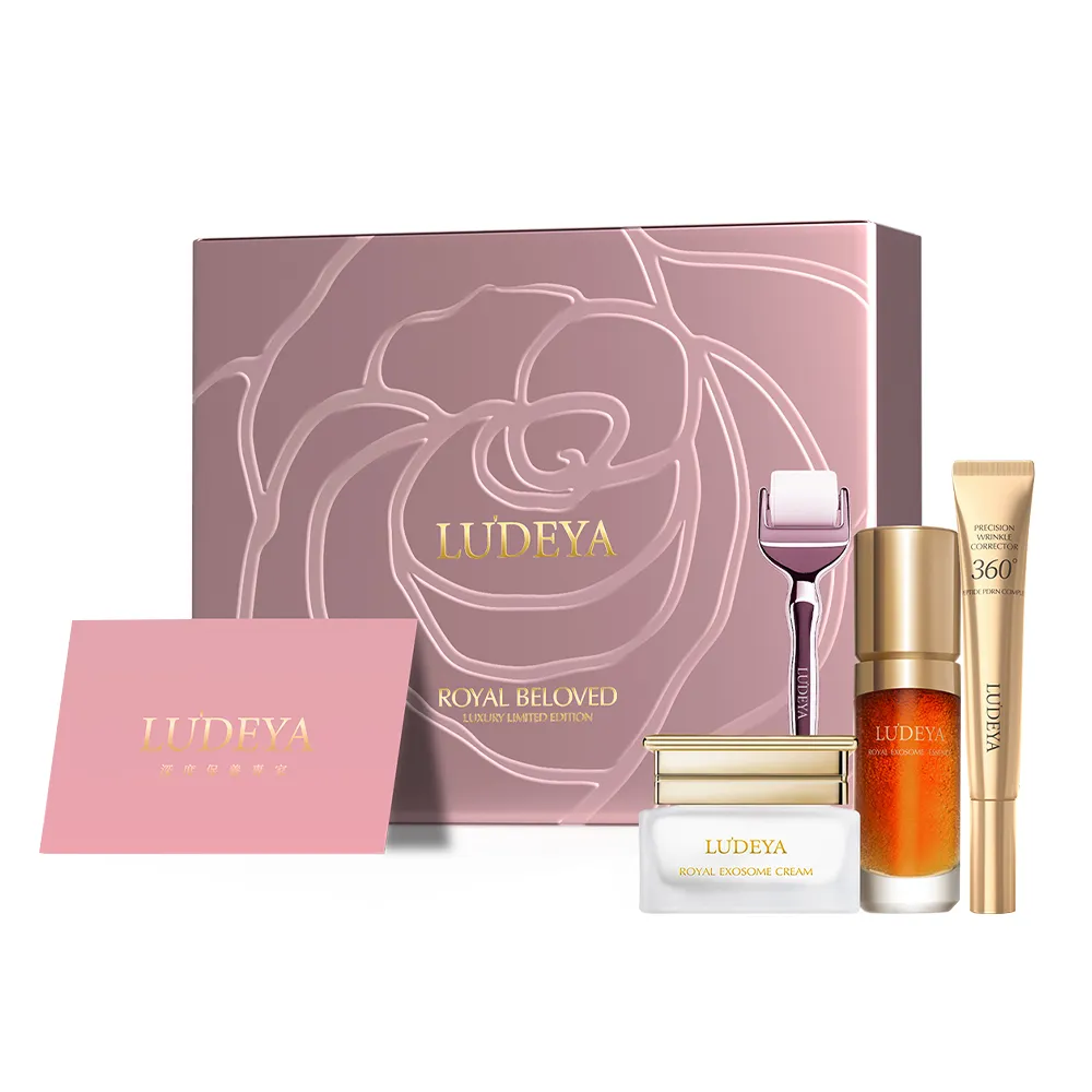 【LUDEYA】瑰泌奢潤微晶摯愛禮盒(玫瑰微泌新生精華35ml+微臻撫紋筆15ml+玫瑰微泌新生霜30ml+滾輪組)
