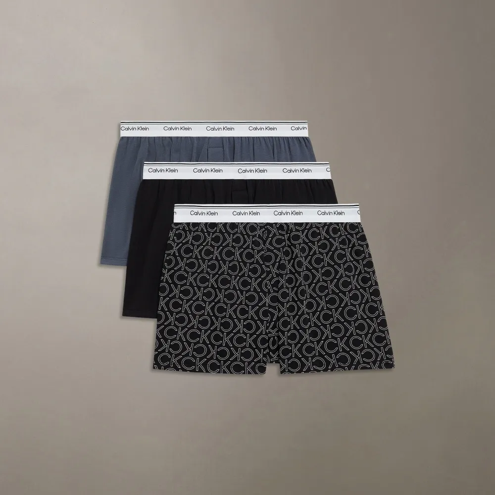 【CALVIN KLEIN】官方旗艦館CK 針織修身四角內褲 3 件組_灰色