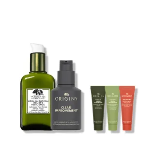 【ORIGINS 品木宣言】穩膚抗痘乳液/精華雙入組(靈芝精華50ml+淨痘小黑乳50ml)