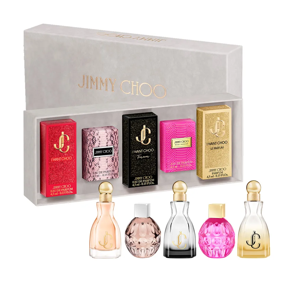 JIMMY CHOO】迷你香氛組4.5mlX5(熾愛同名/同名/熾愛永恆/閃耀熱戀/熾愛