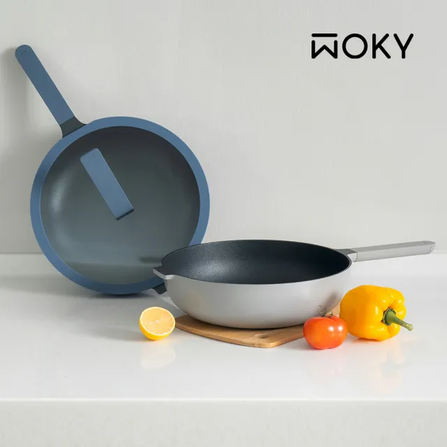 【WOKY 沃廚】哈哈鍋2.0 不沾深煎鍋28cm-含玻璃鍋蓋(附矽膠鍋鏟或料理夾/贈品隨機出貨)