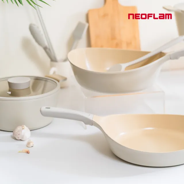 【NEOFLAM】韓國製VULCAN白火山系列鑄造3鍋組(全新陶瓷塗層升級款/IH爐可用鍋/非鐵氟龍不沾塗層)