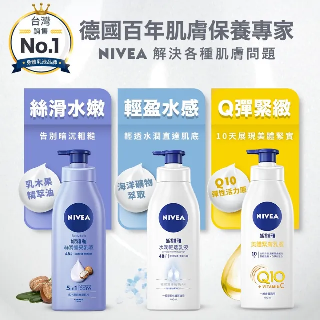 【NIVEA 妮維雅】Q10抗痕撫紋身體修護霜200mlx2+美體緊膚乳液400mlx1(抗老/Q彈緊緻/頸紋霜)