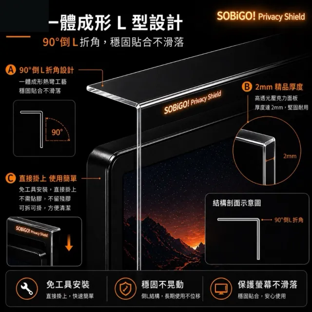 【SOBiGO】27吋 抗藍光防窺掛板(台灣SGS)613*356mm