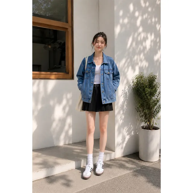 【buyer 白鵝】雙口袋立體剪裁修身牛仔外套 牛仔藍