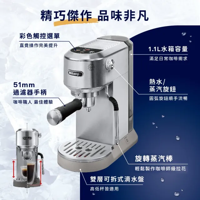 【Delonghi 迪朗奇】官方直營 半自動義式咖啡機EC890.M(冰鋒銀 2025新機)