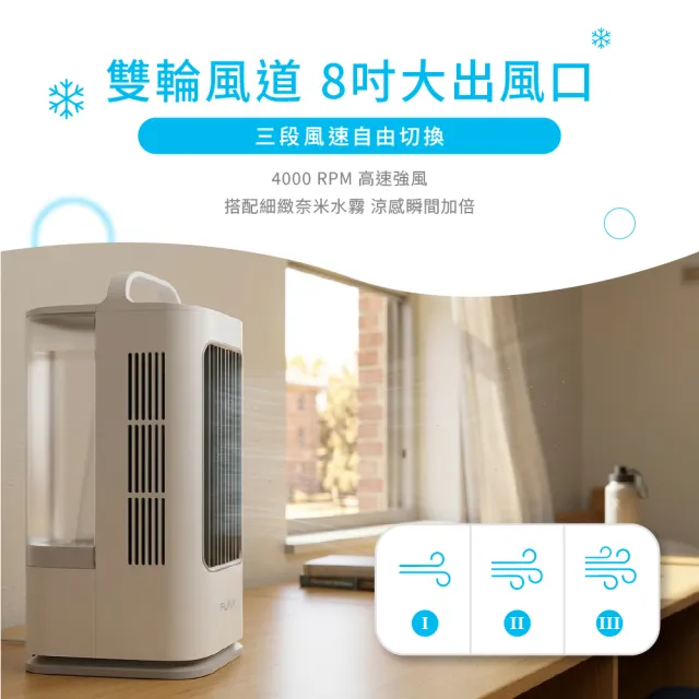 【FUNY】奈米水霧冰鋒機 (冷風機 擺頭 遙控 定時 雙輪強風x極細水霧)