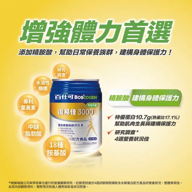 【Boscogen 百仕可】復易佳3000原味升級特字號營養素 250ml*24入(三重優蛋白/ 體力保健首選)