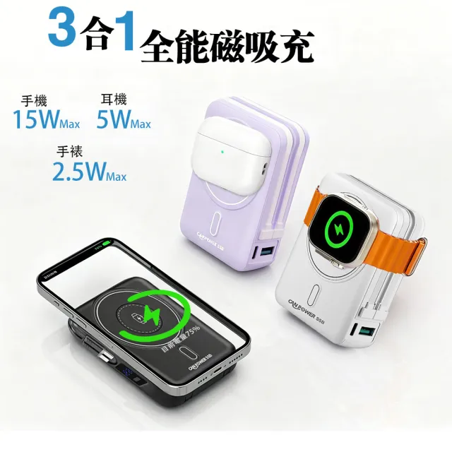 【RDi】台灣製造　半固態防爆防燃三合一磁吸行動電源(蘋果手錶 PD快充 自帶雙線 插頭 隱形手機架）