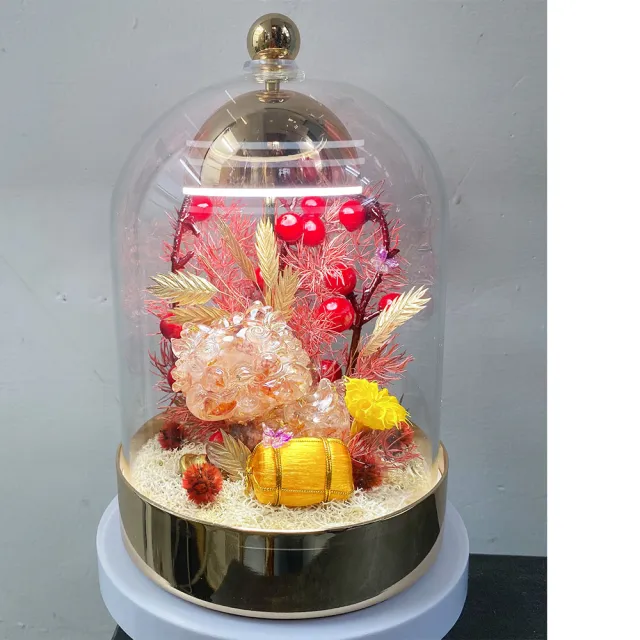 【OSTARA FLORIST 奧斯塔拉花藝】風鈴玻璃拍拍燈 水晶擺件花禮-大貔貅(吞金獸、咬錢獸)系列(永生花、水晶)