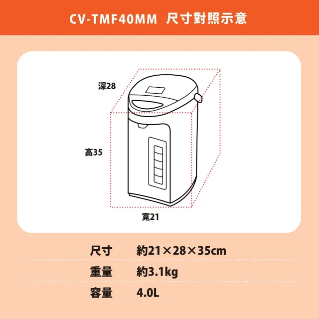 【ZOJIRUSHI 象印】MOMO專售(CV-TMF40MM) SuperVE 真空省電微電腦電動熱水瓶 4L(TWF/TMF)