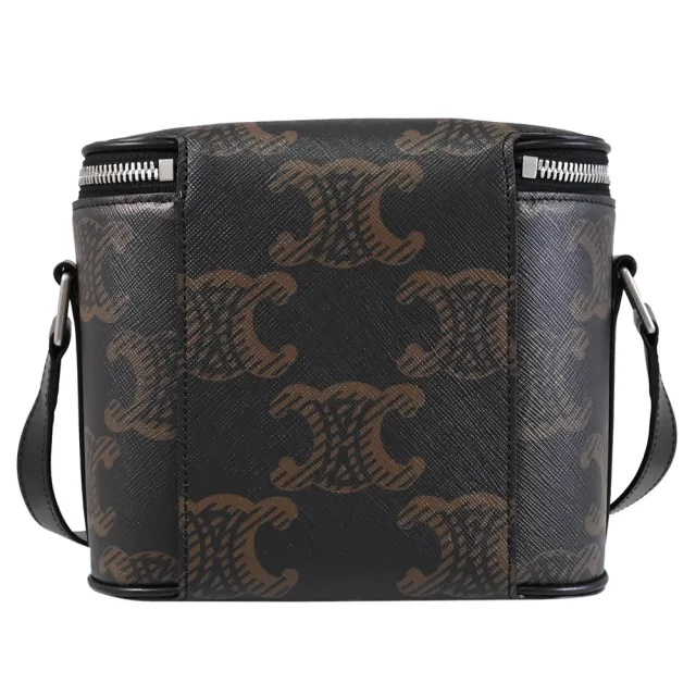 【CELINE】TRIOMPHE 品牌塗層印花拼接盒子造型斜背包(深咖/黑)