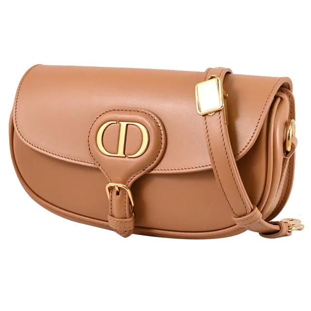 【Dior 迪奧】Bobby 經典CD LOGO滑面牛皮翻蓋迷你肩背包馬鞍包(咖)