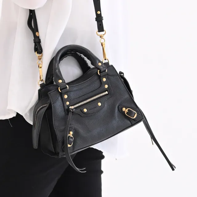【Balenciaga 巴黎世家】Neo Classic Mini 經典鉚釘流蘇機車包兩用包(黑)