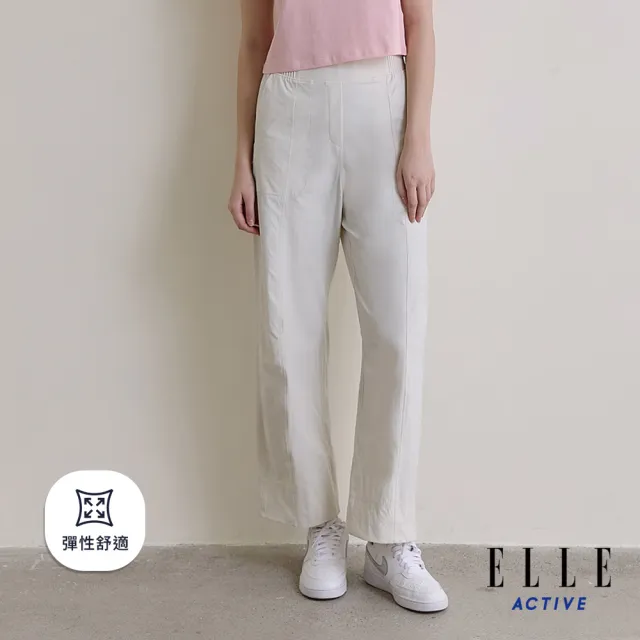 【ELLE ACTIVE】女款 鬆緊腰頭彈性修身寬褲-白色(EA26S3W3401#91)