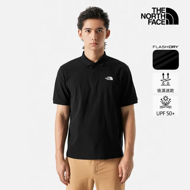 【The North Face】北面男款黑色UPF防曬POLO衫短袖|87W2JK3(抗UV)