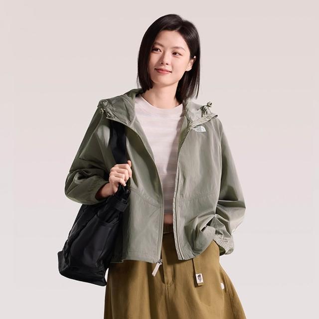 【The North Face】北面女款灰褐色DWR防潑水可打包連帽外套｜8FZTQLI 抗UV
